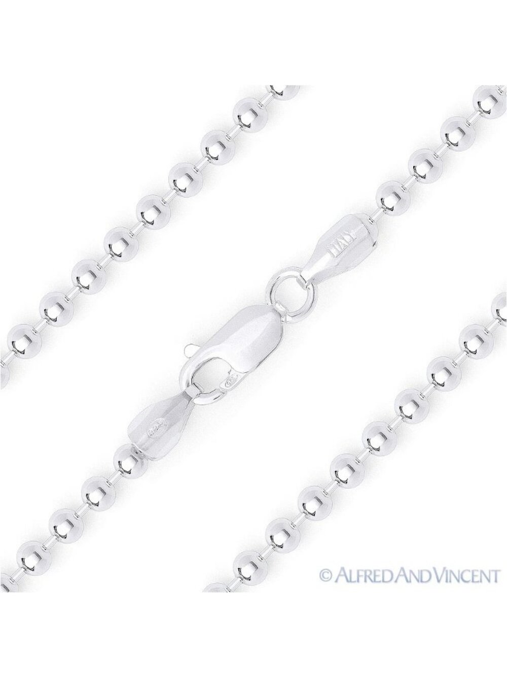 3mm Polished Ball Bead Link Italian Chain Necklace in .925 Sterling Silver 22"